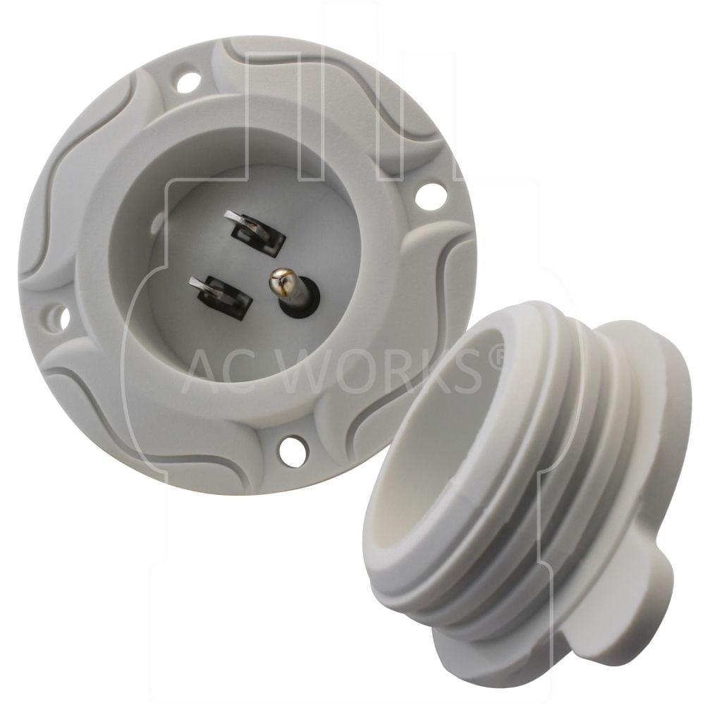 1.5FT 12/3 15 Amp 125 Volt NEMA 5-15P White Flanged Power Input Inlet extension cord with Cover