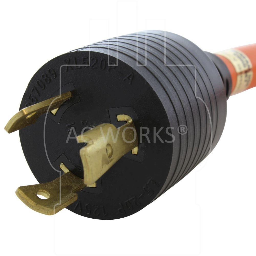 1FT 20A 3-Prong L5-20P Plug to 15/20A Household T-Blade Lighted Connector