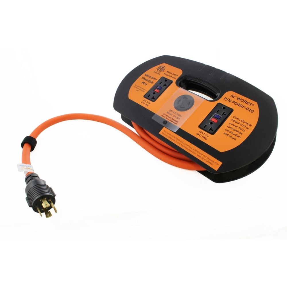 10FT L14-30 30 Amp 10/4 Chainable PDU Extension Cord with 20 Amp GFCI Outlets