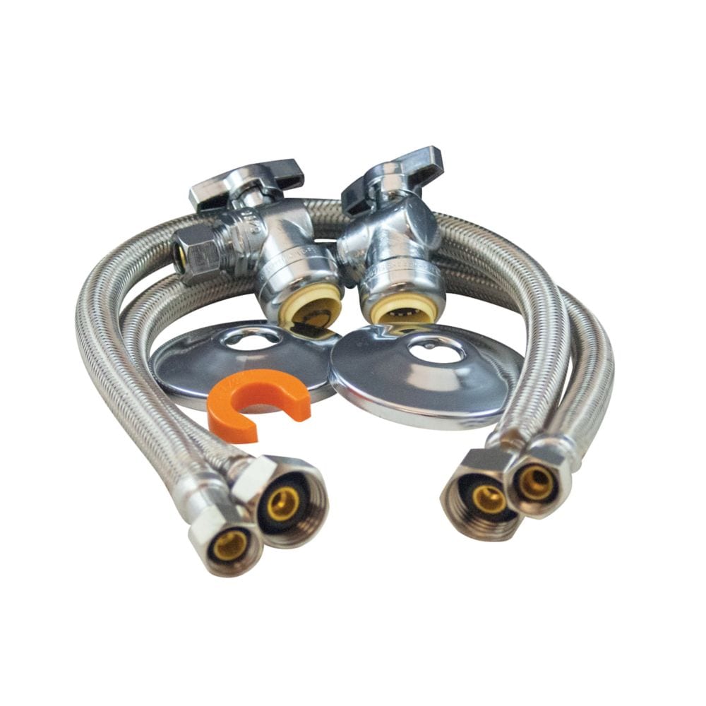 Faucet Installation Kit 20 inch braided stainless steel connectors and angle push-fit supply valves