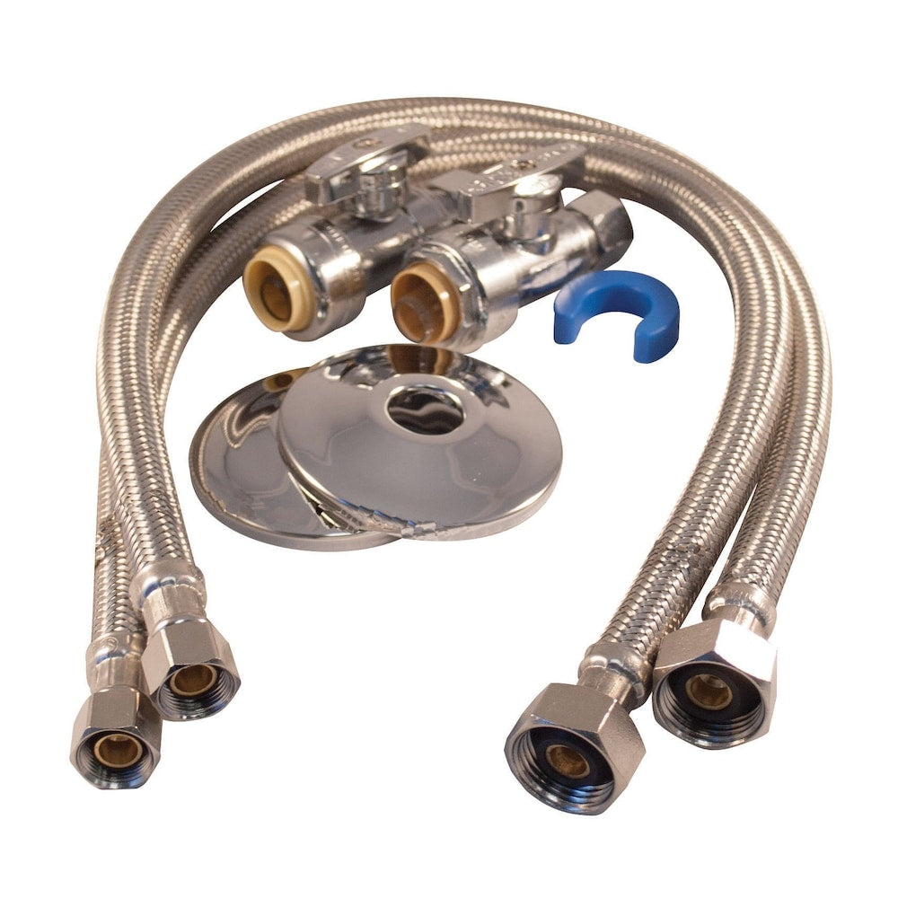 Faucet Install Kit 20 inch braided stainless steel connectors and straight push-fit supply valves