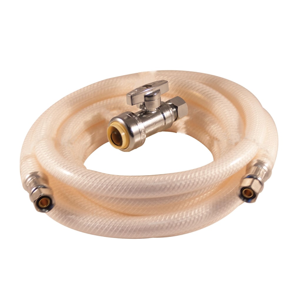 Ice Maker Installation Kit Push-Fit Supply Stop Straight Ball Valve 10 foot Braided PVC Flex Conn
