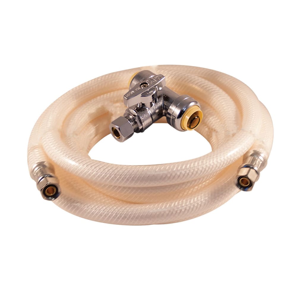 Ice Maker Installation Kit Push-Fit Supply Stop Tee Ball Valve 10 foot Braided PVC Flex Conn
