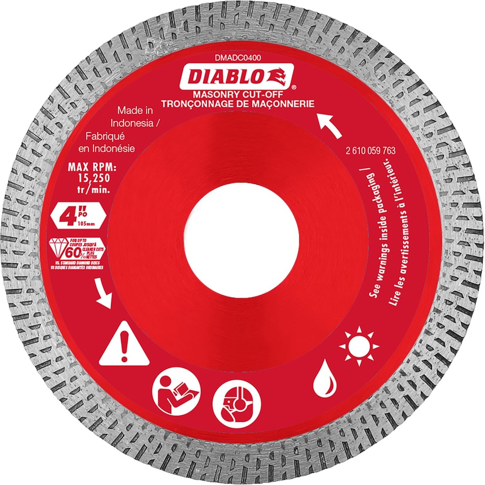 Disques de coupe à bord continu diamanté de 4 po pour la coupe de maçonnerie/carrelage