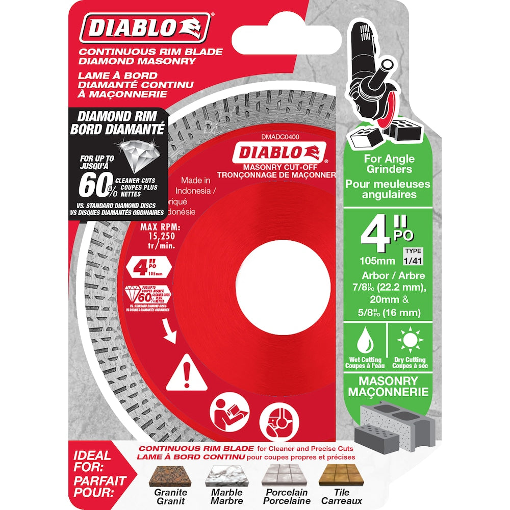Disques de coupe à bord continu diamanté de 4 po pour la coupe de maçonnerie/carrelage