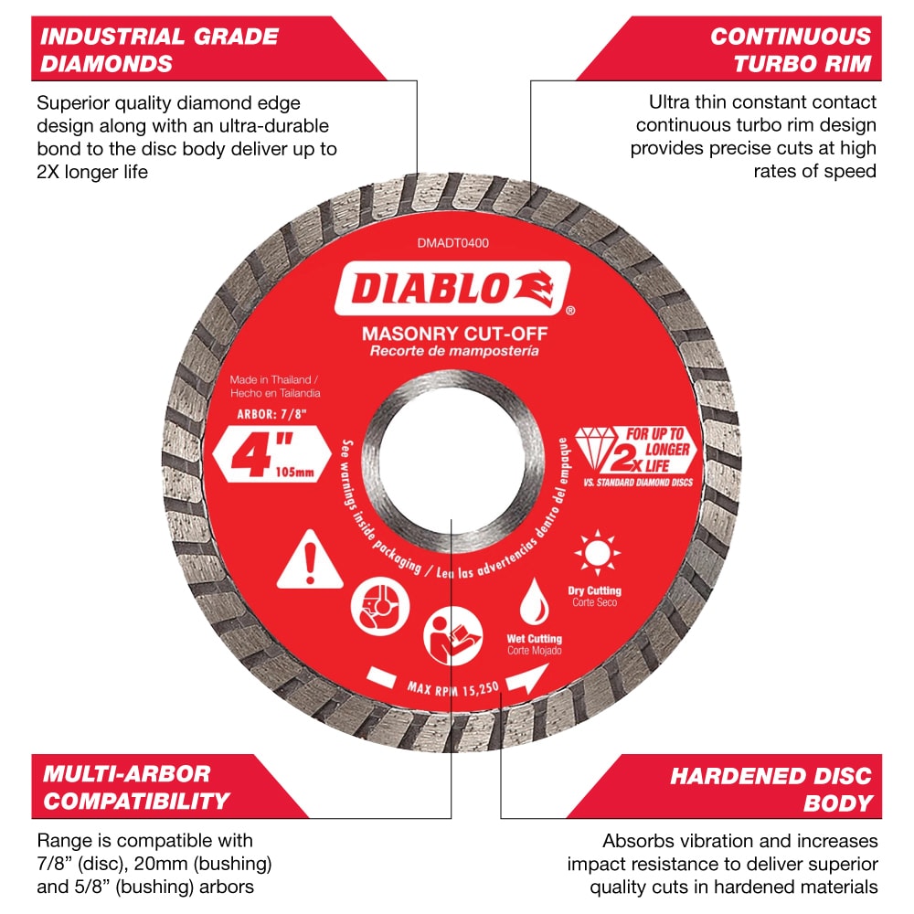 10 in. Diamond Continuous Rim Cut-Off Discs for Masonry/Tile Cutting