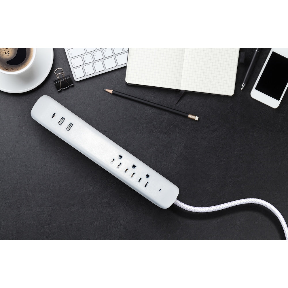 12 ft. 3-Outlet 16 Gauge Light Duty 13 Amps Indoor Extension Cord with 3 USB Charging Ports, White