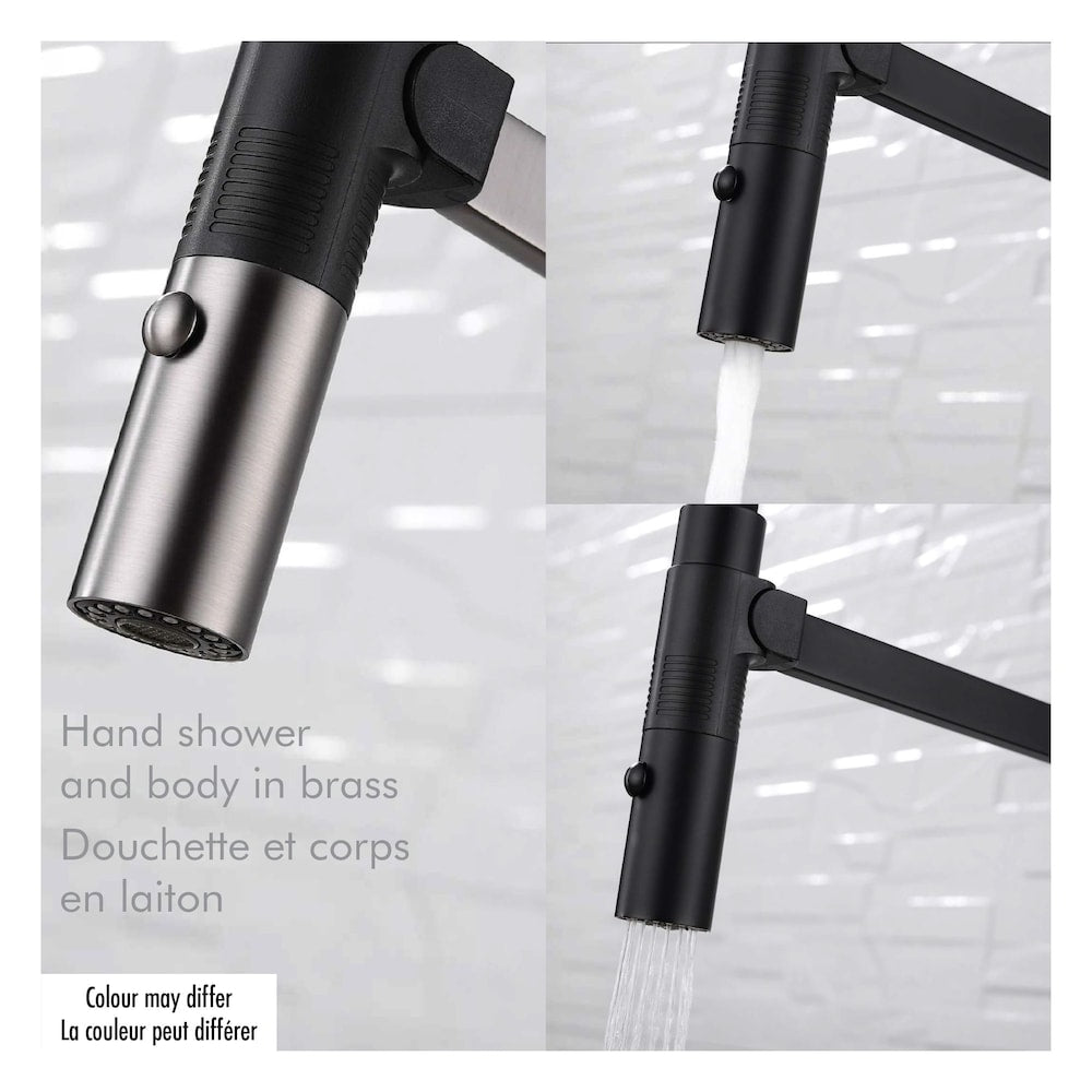 Robinet de cuisine magnétique à 1 poignée en chrome/noir mat