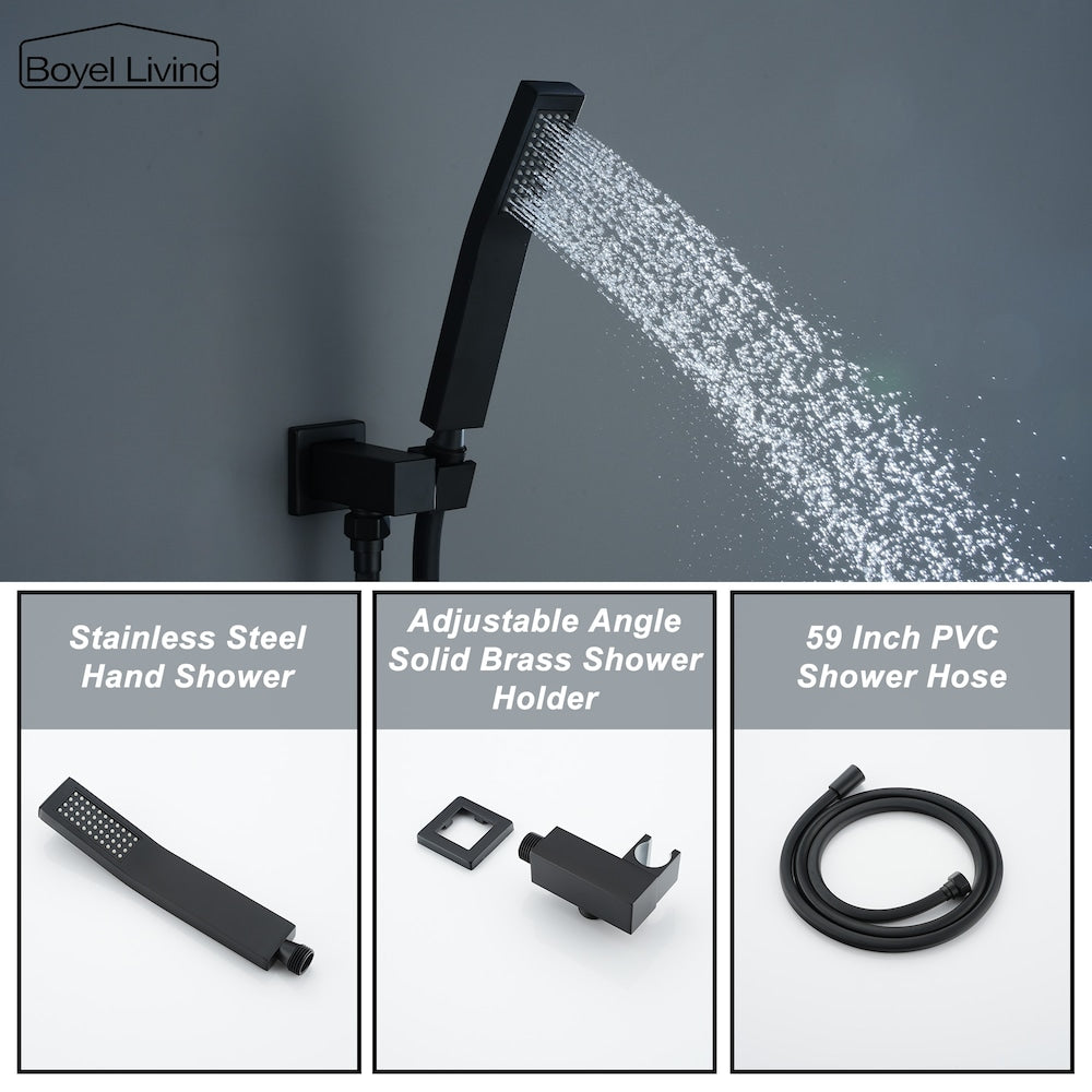 Robinet de douche à effet pluie et fixe à 1 jet monté au plafond avec bec de baignoire en noir mat