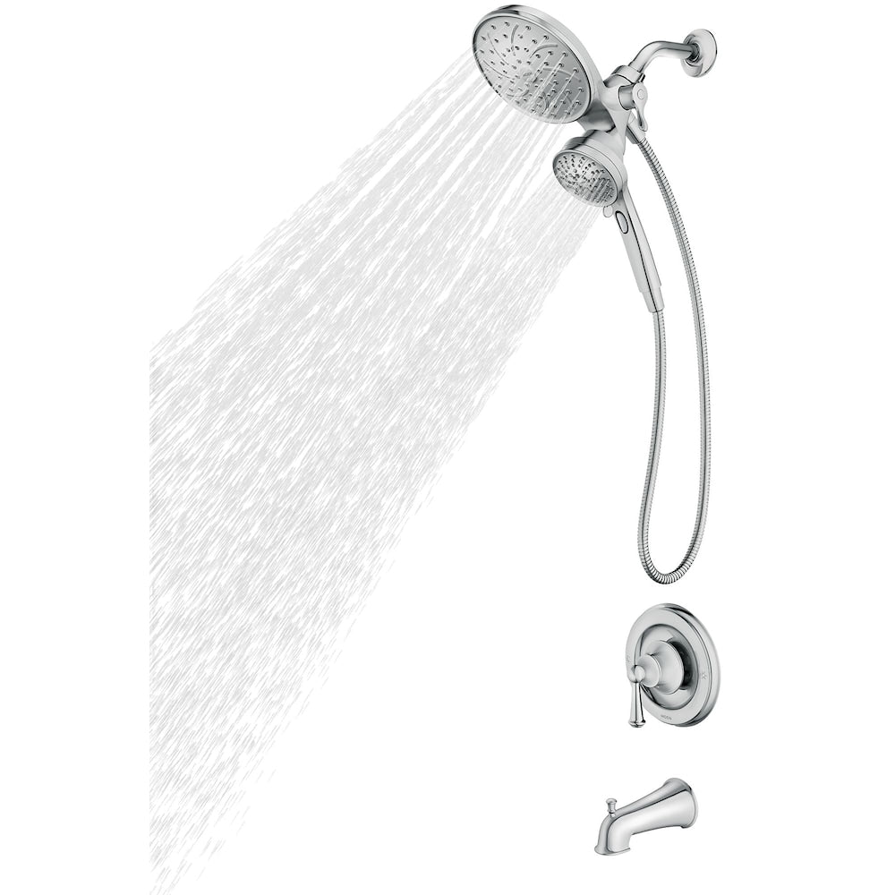 Robinet de baignoire-douche à poignée unique Brecklyn à 6 jets avec pomme de douche à effet pluie Magnetix combinée en chrome