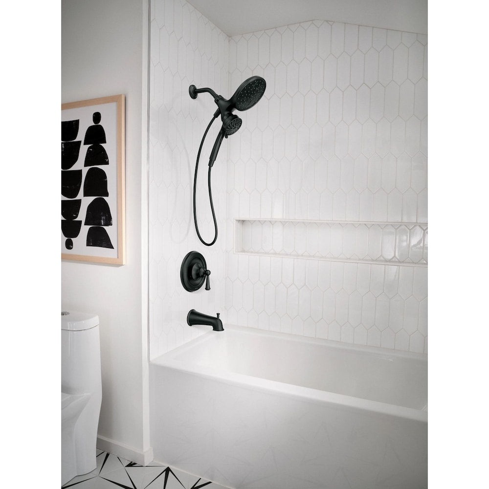 Robinet de baignoire-douche à poignée unique Brecklyn à 6 jets avec pomme de douche à effet pluie Magnetix en noir mat