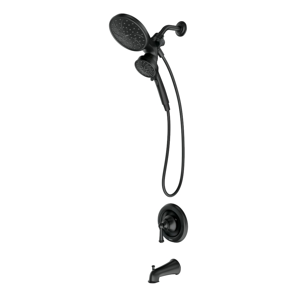 Robinet de baignoire-douche à poignée unique Brecklyn à 6 jets avec pomme de douche à effet pluie Magnetix en noir mat