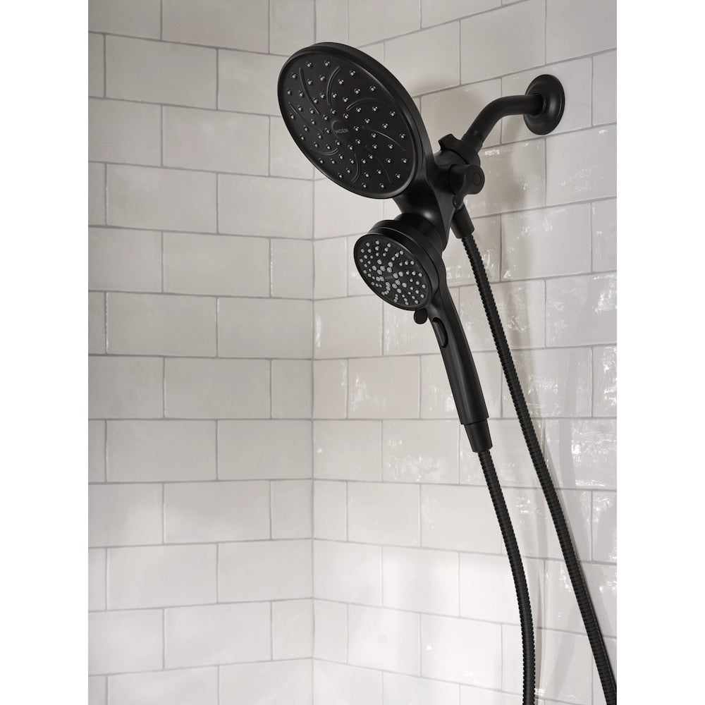 Robinet de baignoire-douche à poignée unique Brecklyn à 6 jets avec pomme de douche à effet pluie Magnetix en noir mat