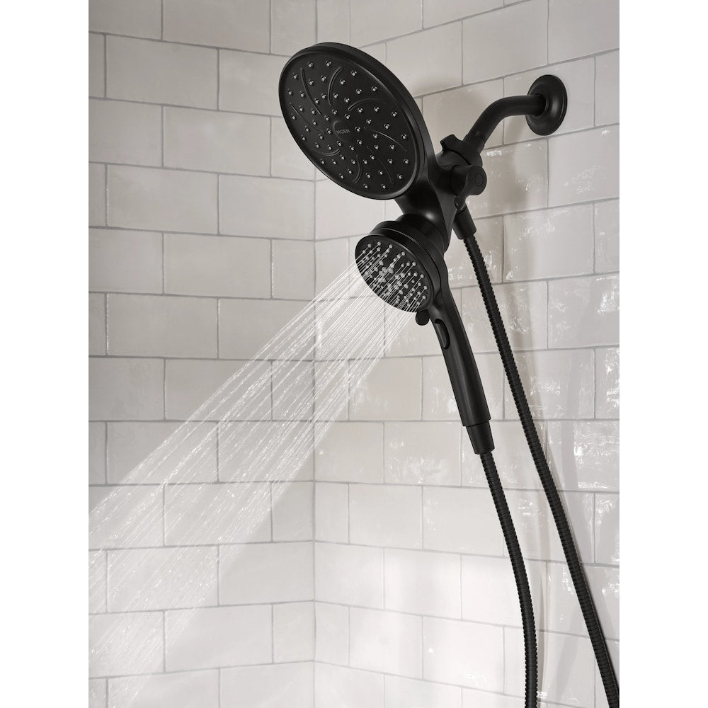 Robinet de baignoire-douche à poignée unique Brecklyn à 6 jets avec pomme de douche à effet pluie Magnetix en noir mat