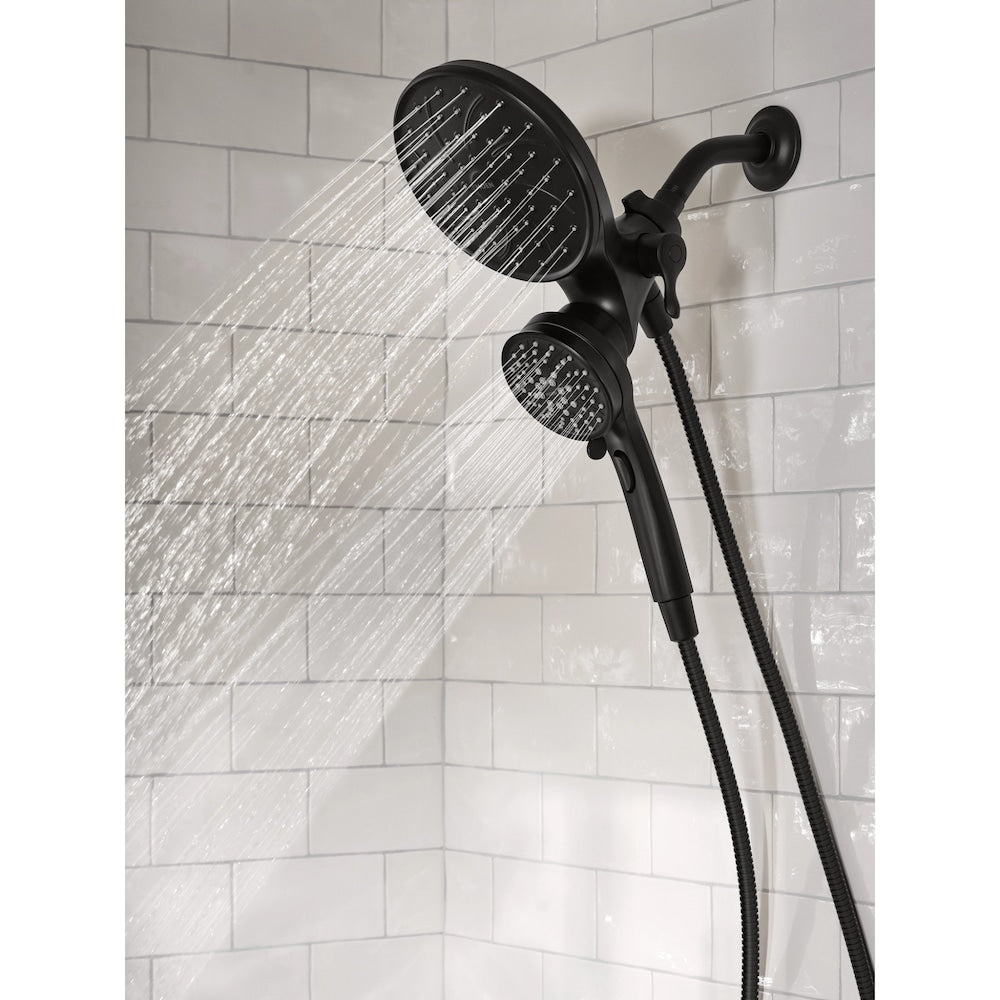 Robinet de baignoire-douche à poignée unique Brecklyn à 6 jets avec pomme de douche à effet pluie Magnetix en noir mat