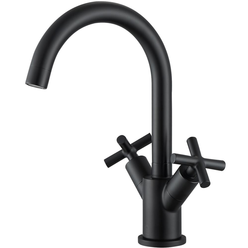 Robinet de salle de bain à poignée en croix à trou unique de la série Ava avec finition noir mat