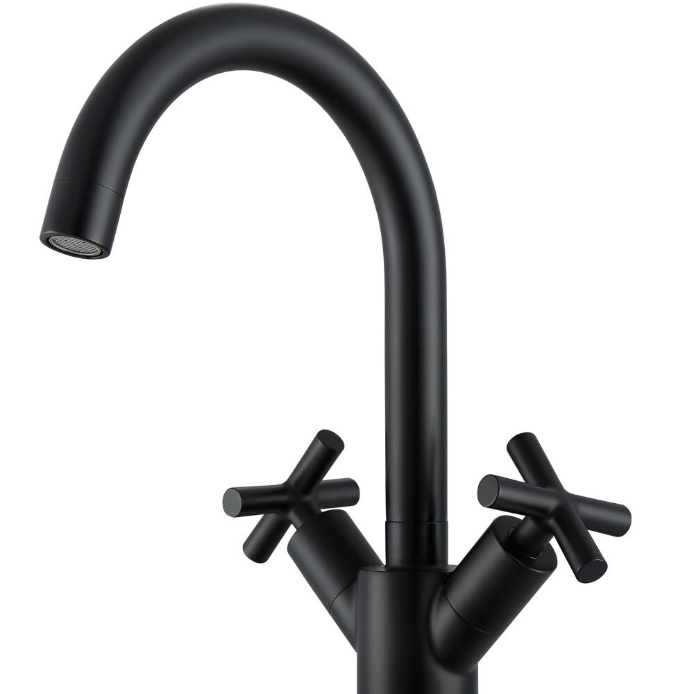 Robinet de salle de bain à poignée en croix à trou unique de la série Ava avec finition noir mat