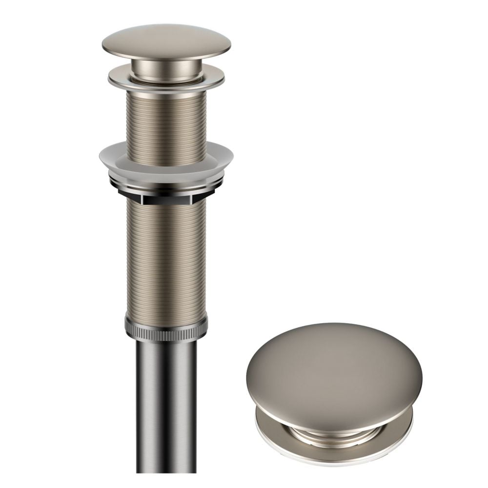 Bonde escamotable pour lavabo de salle de bain avec filetage prolongé en nickel satiné