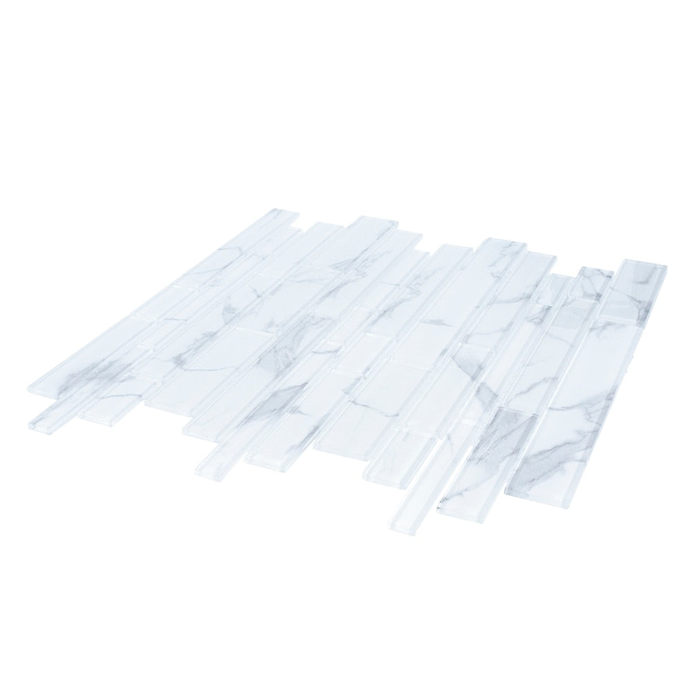 Hampton Cove White 11.625 in. x 11.625 in. Interlocking Glossy Glass Mosaic Tile(0.938 sq. ft./Each)