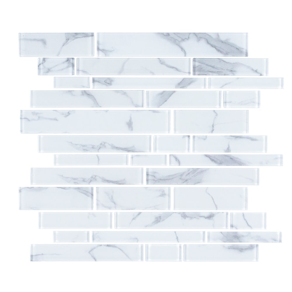 Hampton Cove White 11.625 in. x 11.625 in. Interlocking Glossy Glass Mosaic Tile(0.938 sq. ft./Each)