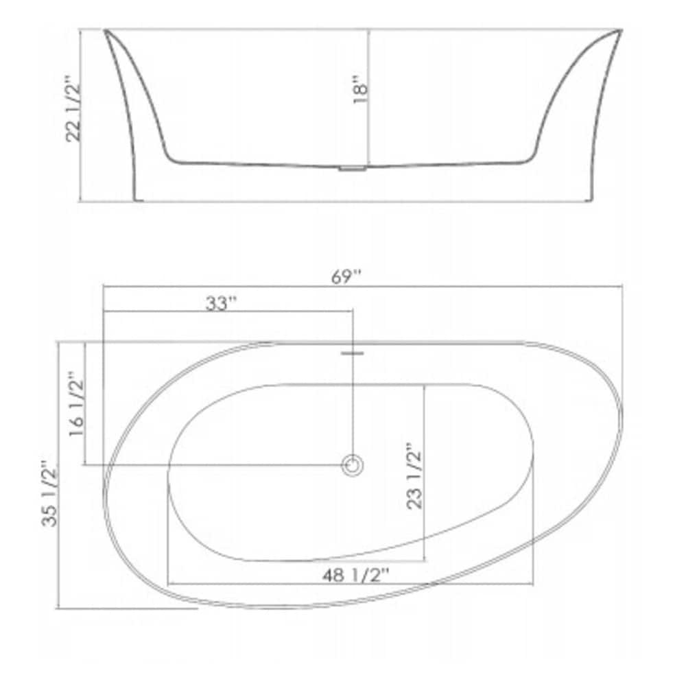 Splash Freestanding Bathtub Sydney Center Drain 69-inch Wide 36-inch Deep