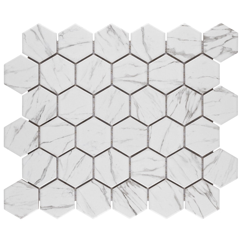 Flo 2" Hex White 11-1/8 in. x 12-5/8 in. x 7 mm Porcelain Mosaic (9.96 sq. ft. /Case)