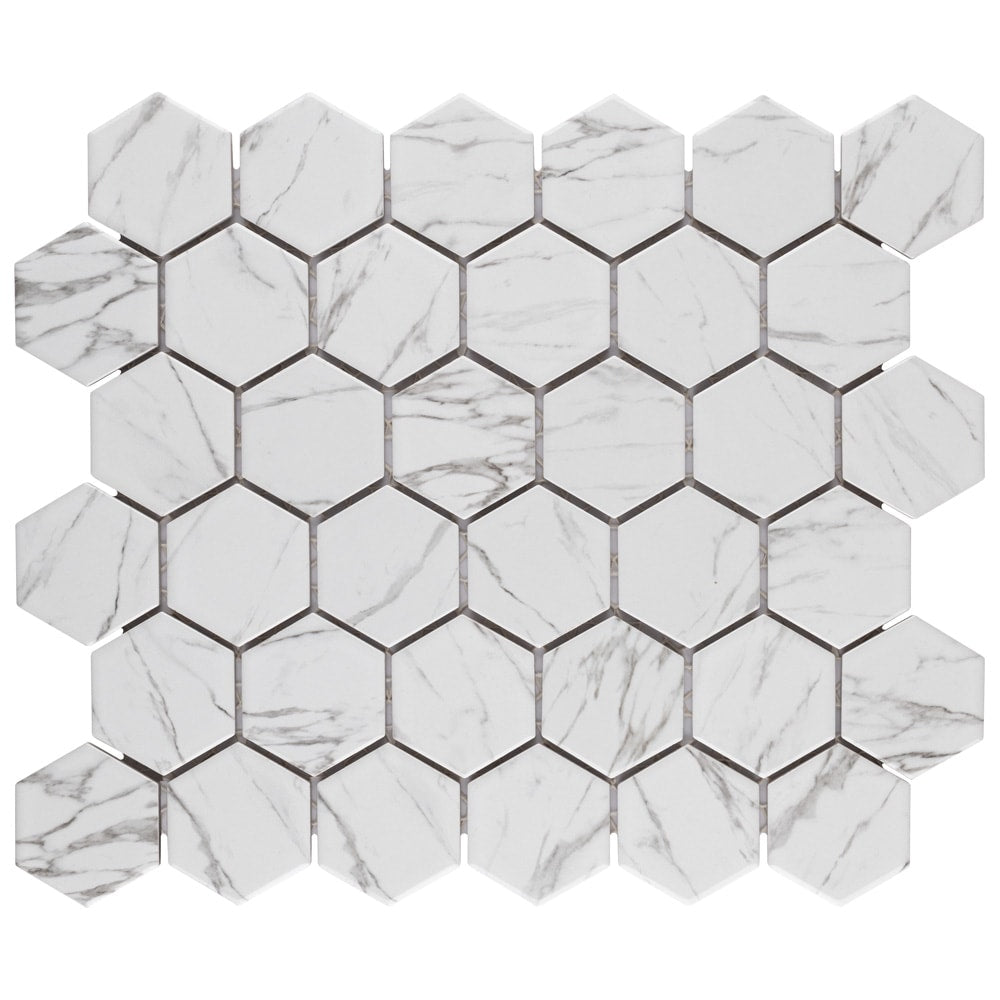 Flo 2" Hex White 11-1/8 in. x 12-5/8 in. x 7 mm Porcelain Mosaic (9.96 sq. ft. /Case)