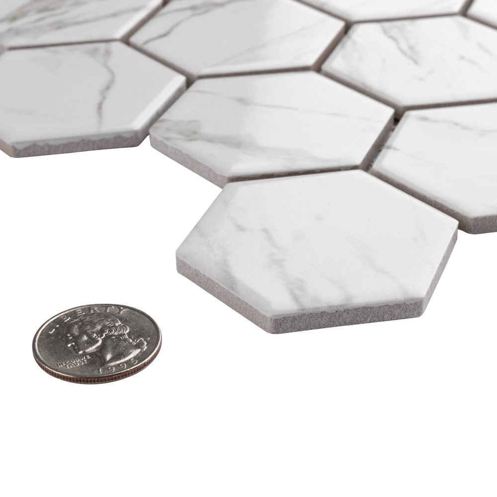 Flo 2" Hex White 11-1/8 in. x 12-5/8 in. x 7 mm Porcelain Mosaic (9.96 sq. ft. /Case)