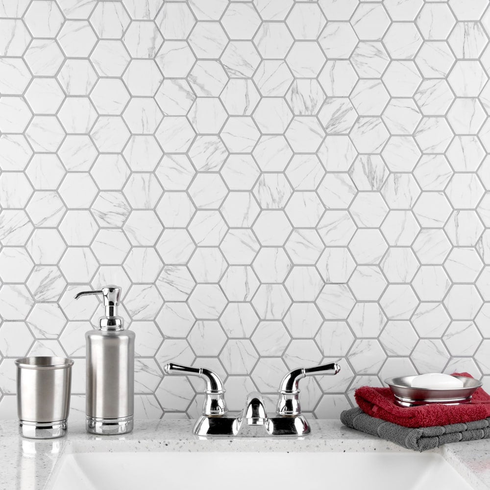 Flo 2" Hex White 11-1/8 in. x 12-5/8 in. x 7 mm Porcelain Mosaic (9.96 sq. ft. /Case)