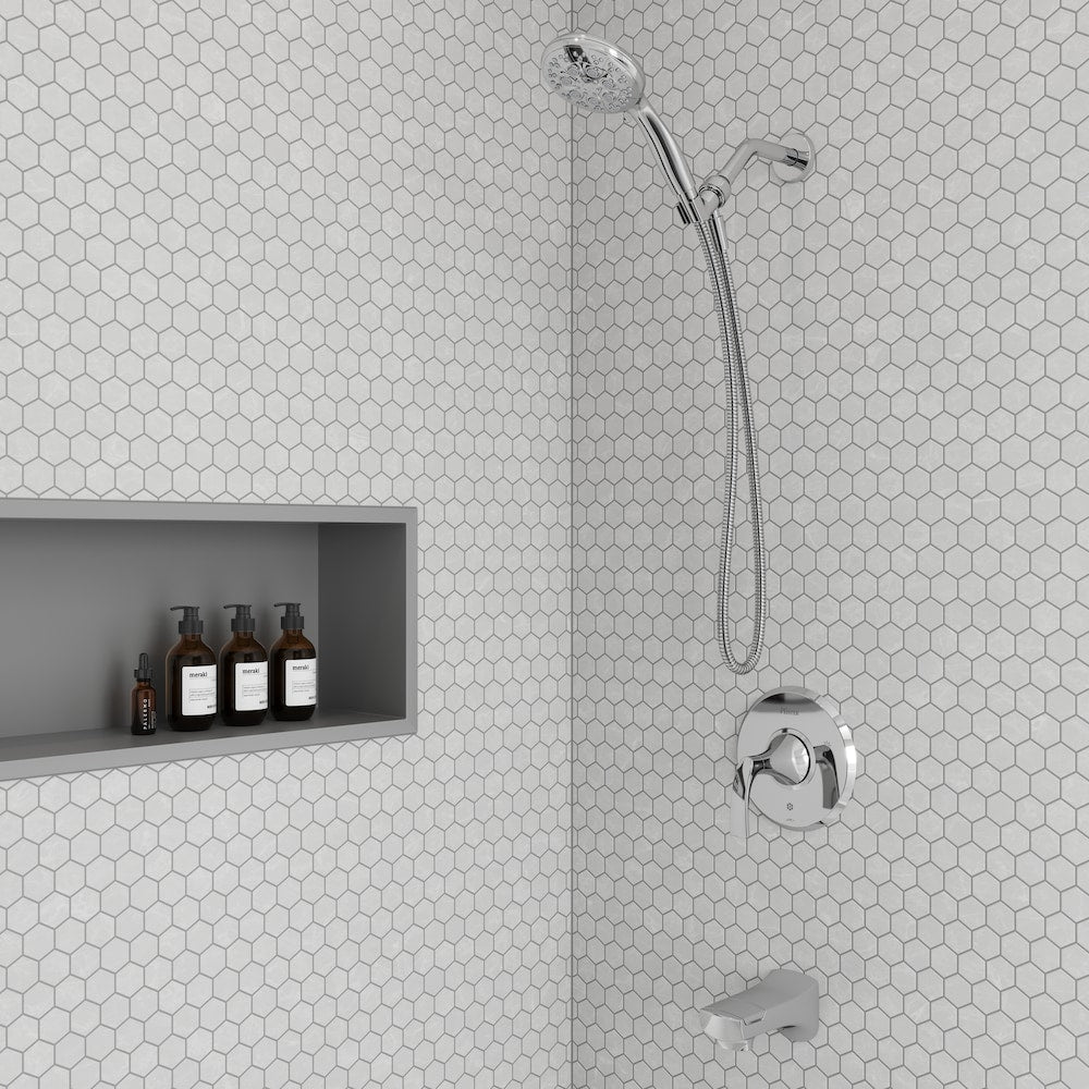 Karci Polished Chrome Tub and Shower Kit/Tub and Shower Faucet with 3-Function Handheld Shower Head and Bathtub Faucet