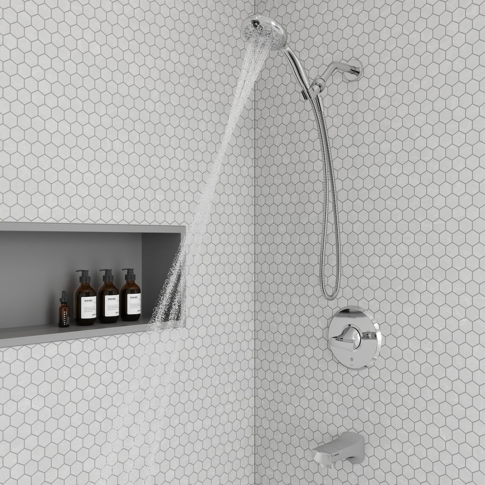 Karci Polished Chrome Tub and Shower Kit/Tub and Shower Faucet with 3-Function Handheld Shower Head and Bathtub Faucet