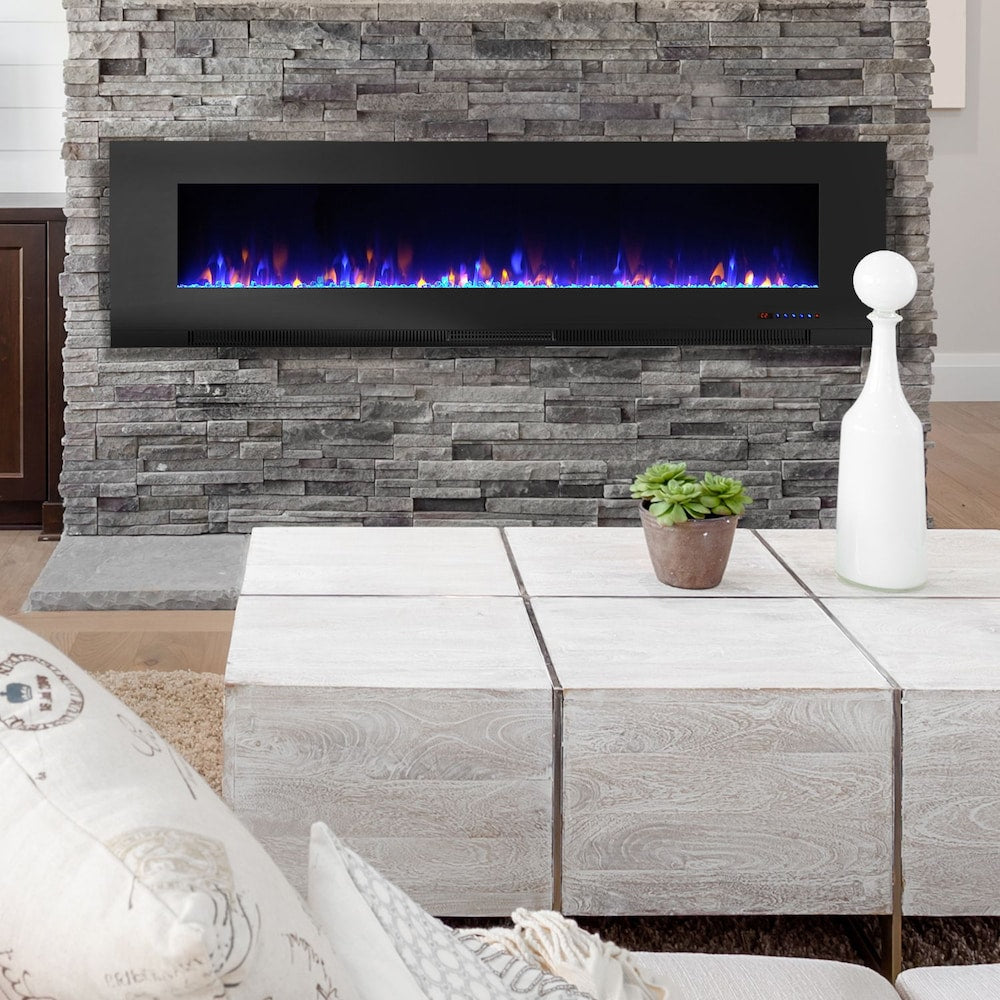 Mirage 72-inch Recessible Wall Mount Fireplace with Multi-Colour Flame