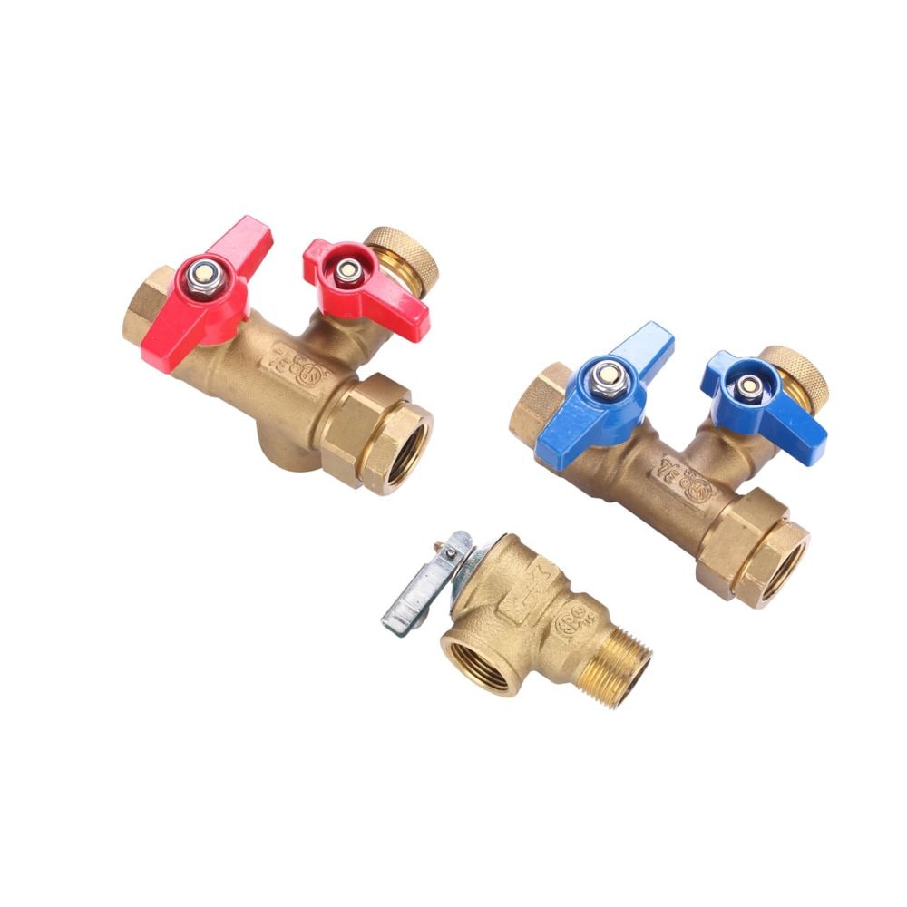 3/4 inch Universal Brass Tankless Water Heater Isolation Valve Service Kit with Pressure Relief Valve