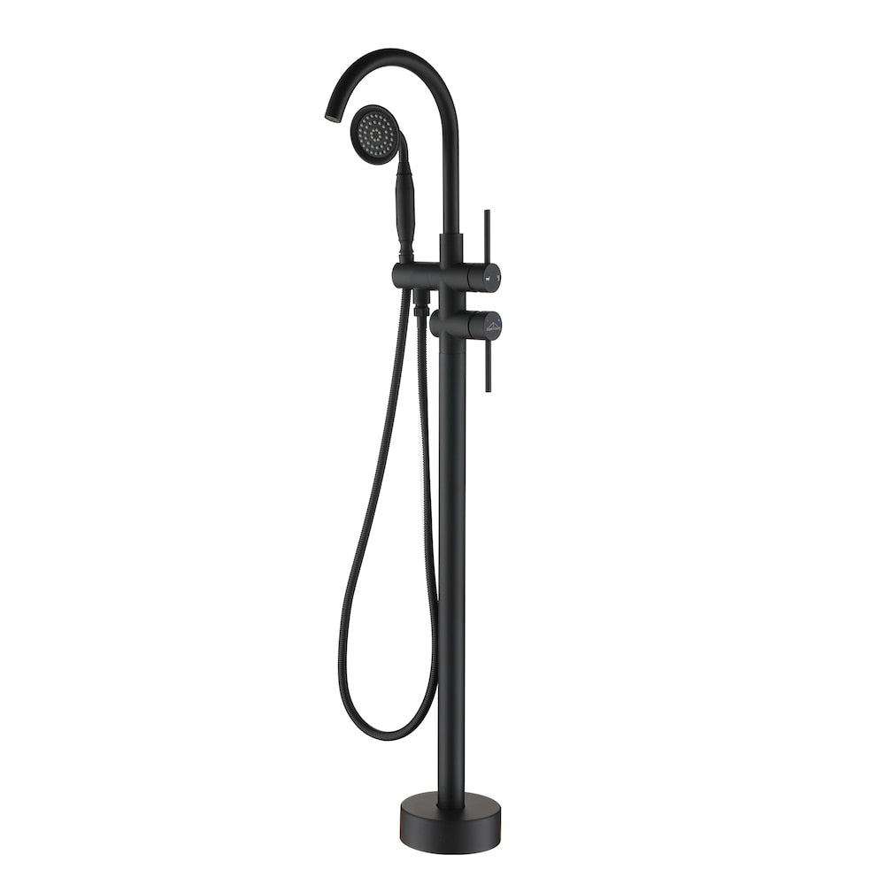 Robinetterie de salle de bain autoportante avec douchette à main en noir mat
