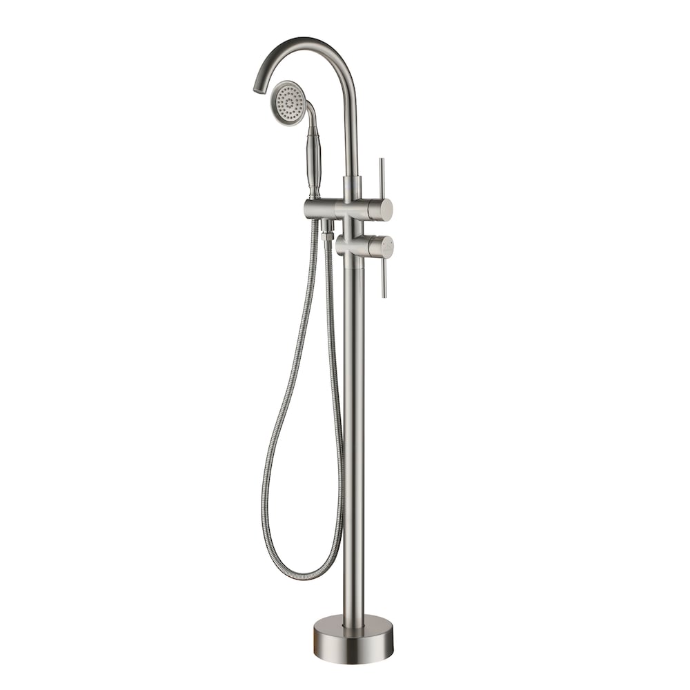 Robinet de baignoire à montage au sol de 6 GPM avec douche à main en nickel brossé