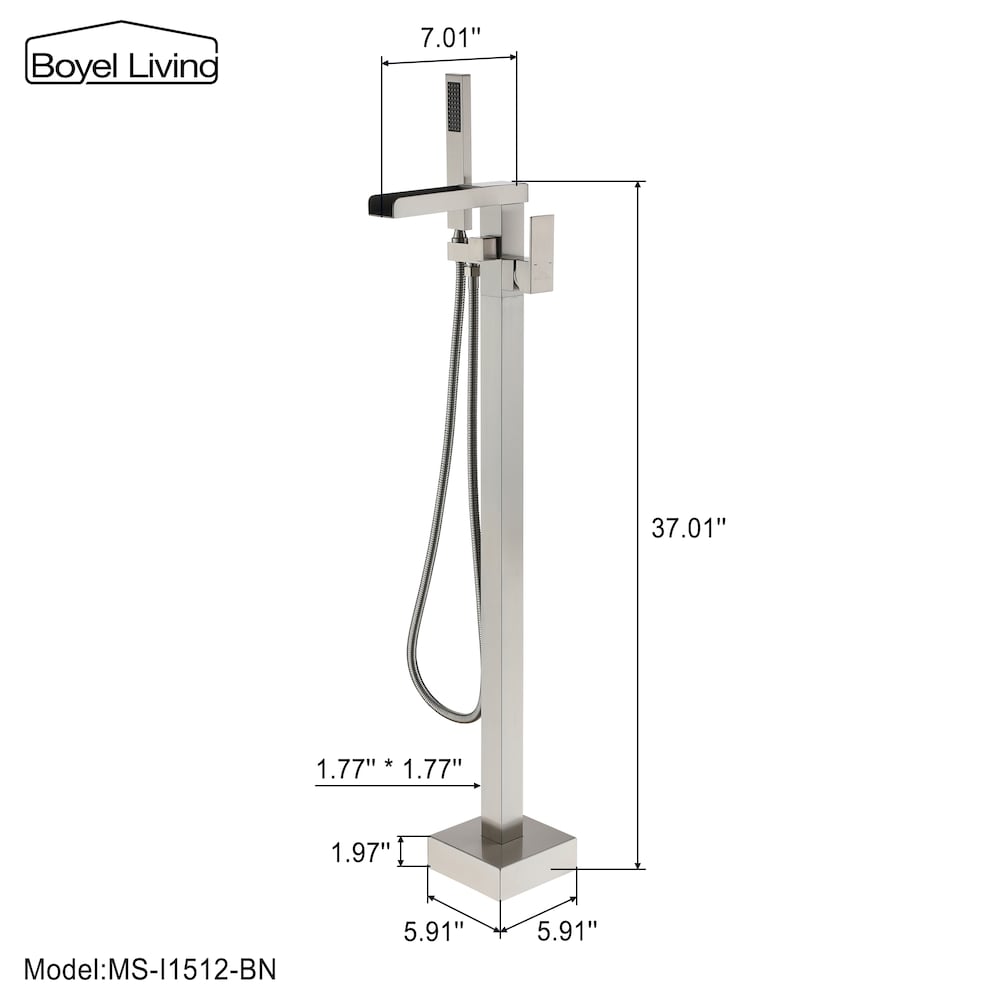 Robinet de baignoire à cascade à montage au sol de 2,4 GPM avec douche à main en nickel brossé