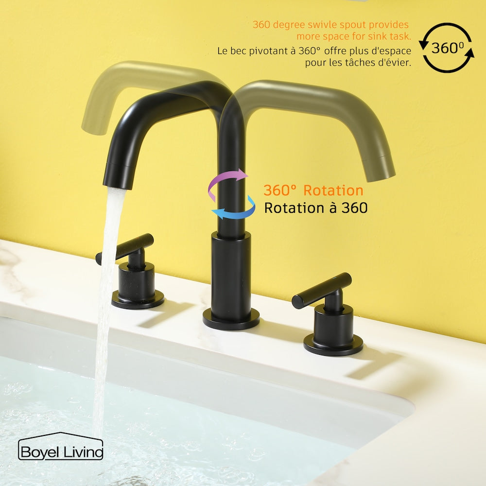 Robinet de salle de bain à 2 poignées avec bec rétractable en noir mat