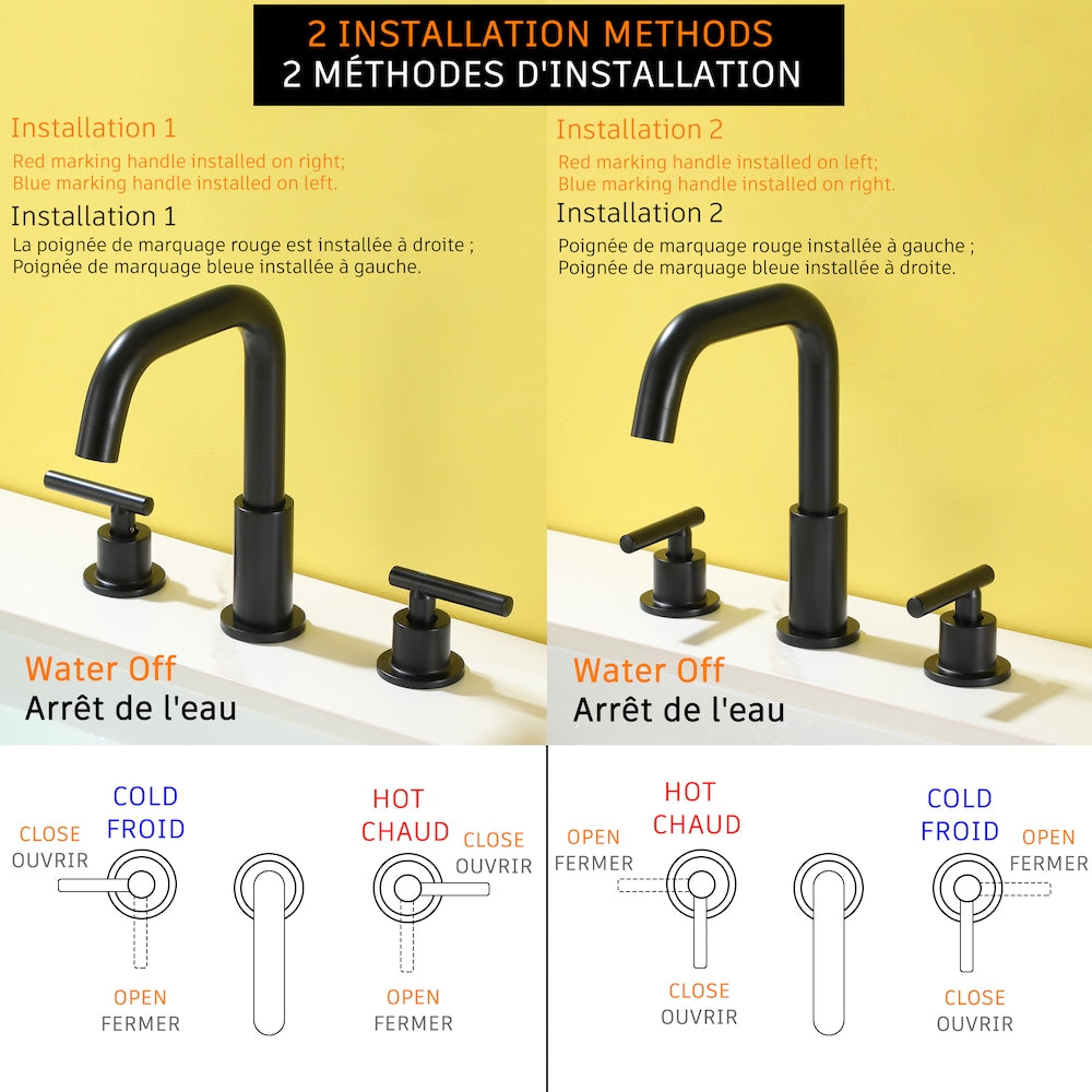 Robinet de salle de bain à 2 poignées avec bec rétractable en noir mat