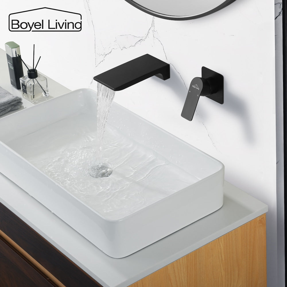 1-Handle Waterfall Bathroom Tub Faucet Sink Faucet in Matte Black
