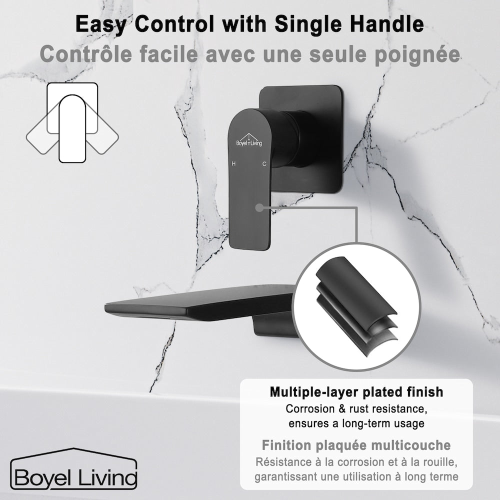 1-Handle Waterfall Bathroom Tub Faucet Sink Faucet in Matte Black