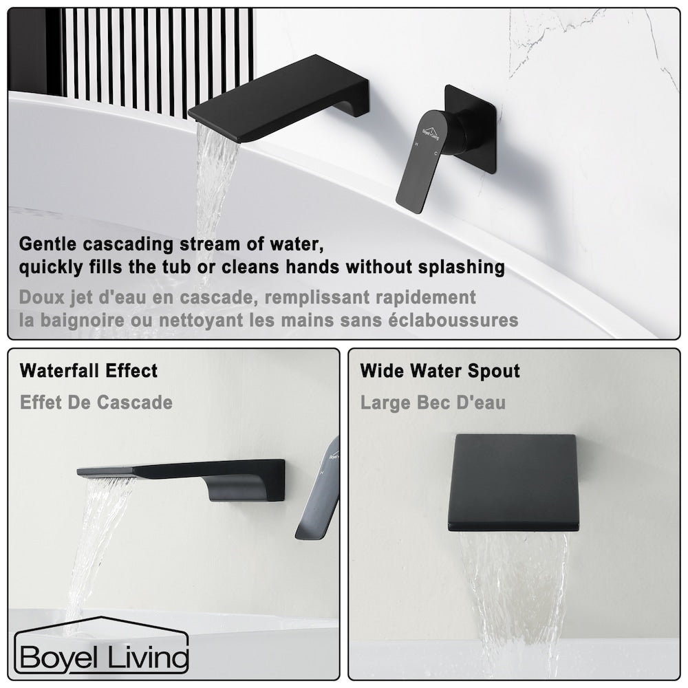 1-Handle Waterfall Bathroom Tub Faucet Sink Faucet in Matte Black