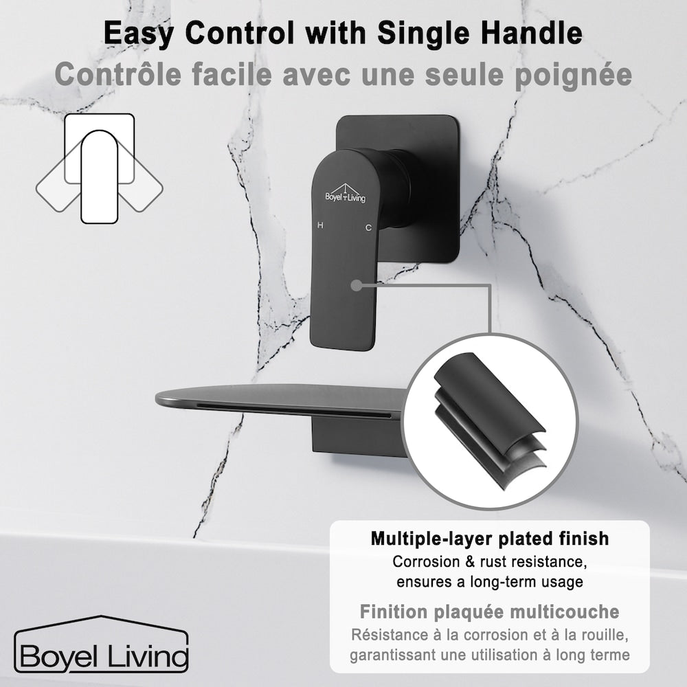 1-Handle Wall Mount Bathroom Sink Faucet Tub Faucet in Matte Black