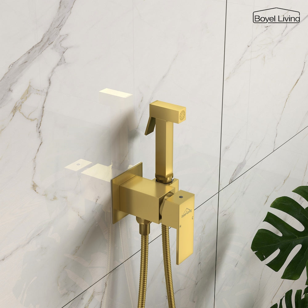 Robinet de bidet à poignée unique pour montage mural avec poignée et corps de mélangeur en or brossé