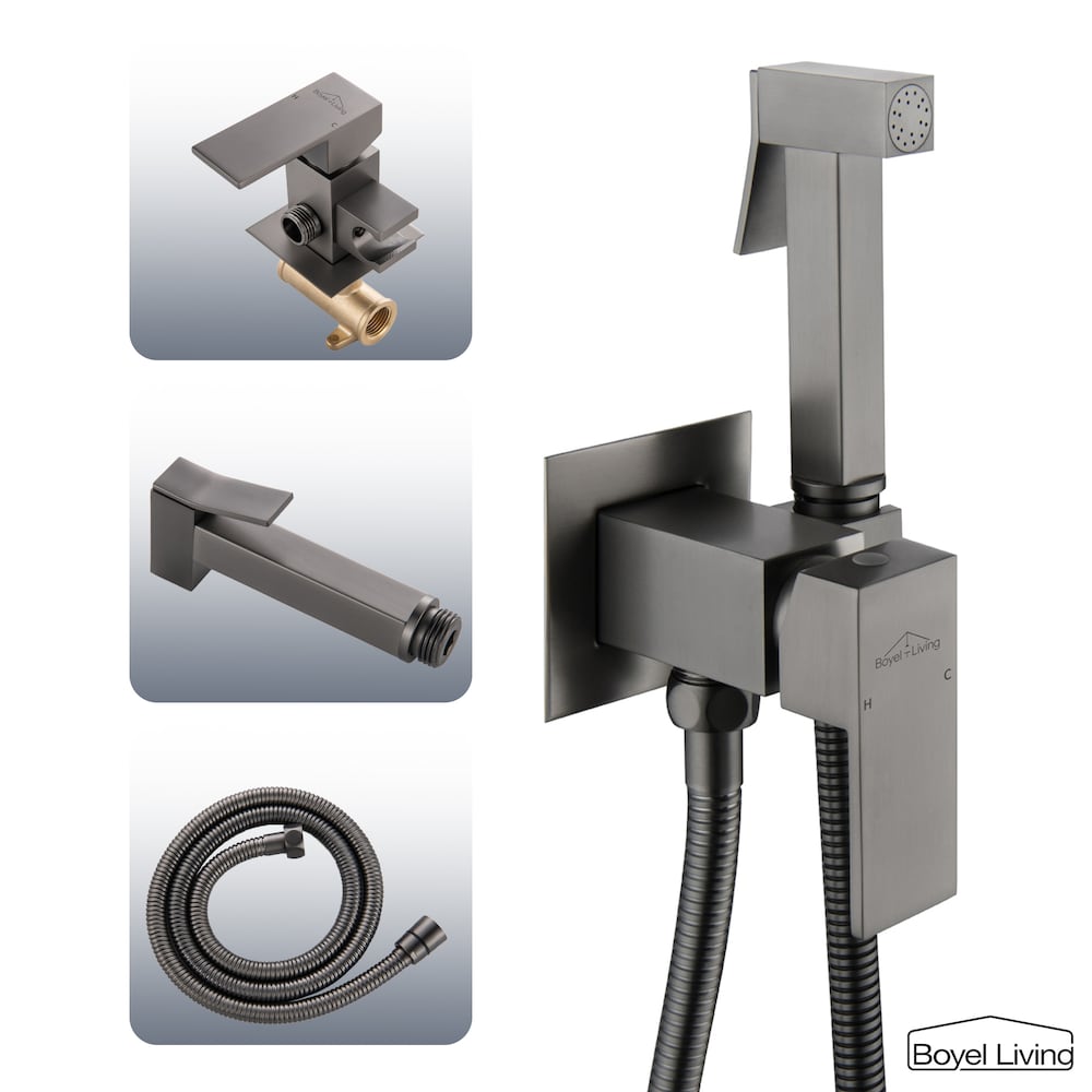 Robinet de bidet à poignée unique pour montage mural avec poignée et corps de mélangeur en gris bronze
