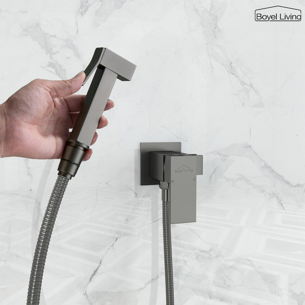 Robinet de bidet à poignée unique pour montage mural avec poignée et corps de mélangeur en gris bronze
