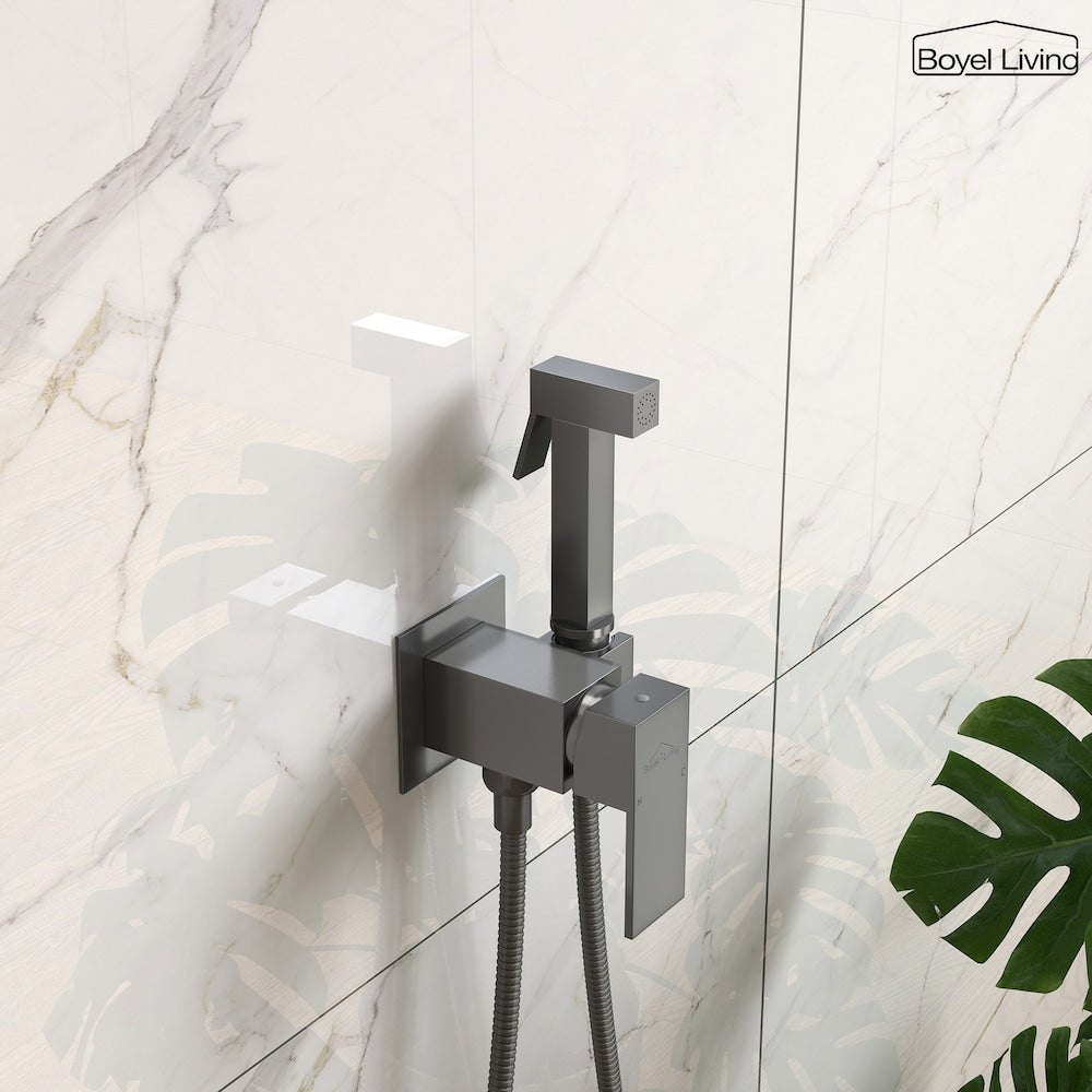 Robinet de bidet à poignée unique pour montage mural avec poignée et corps de mélangeur en gris bronze