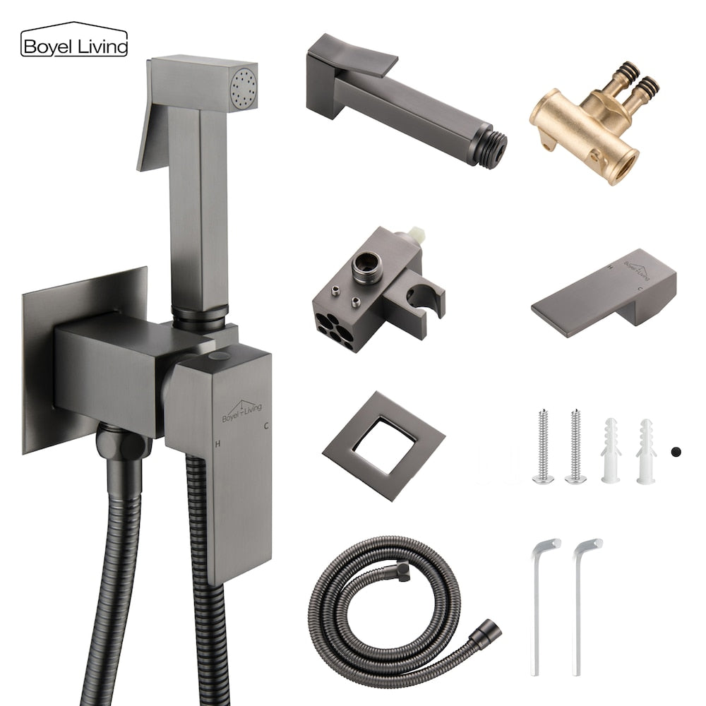 Robinet de bidet à poignée unique pour montage mural avec poignée et corps de mélangeur en gris bronze