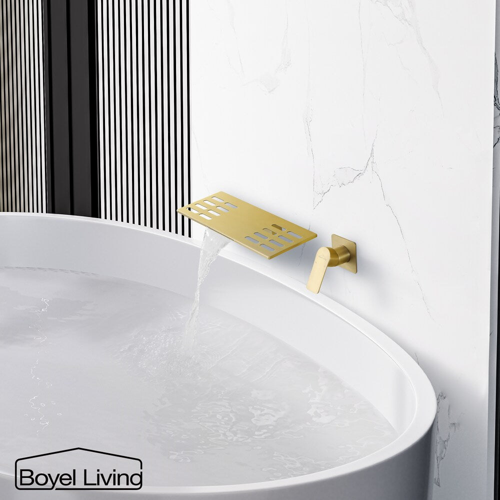 1-Handle Waterfall Solid Brass Bathroom Sink Tub Faucet in Brushed Gold