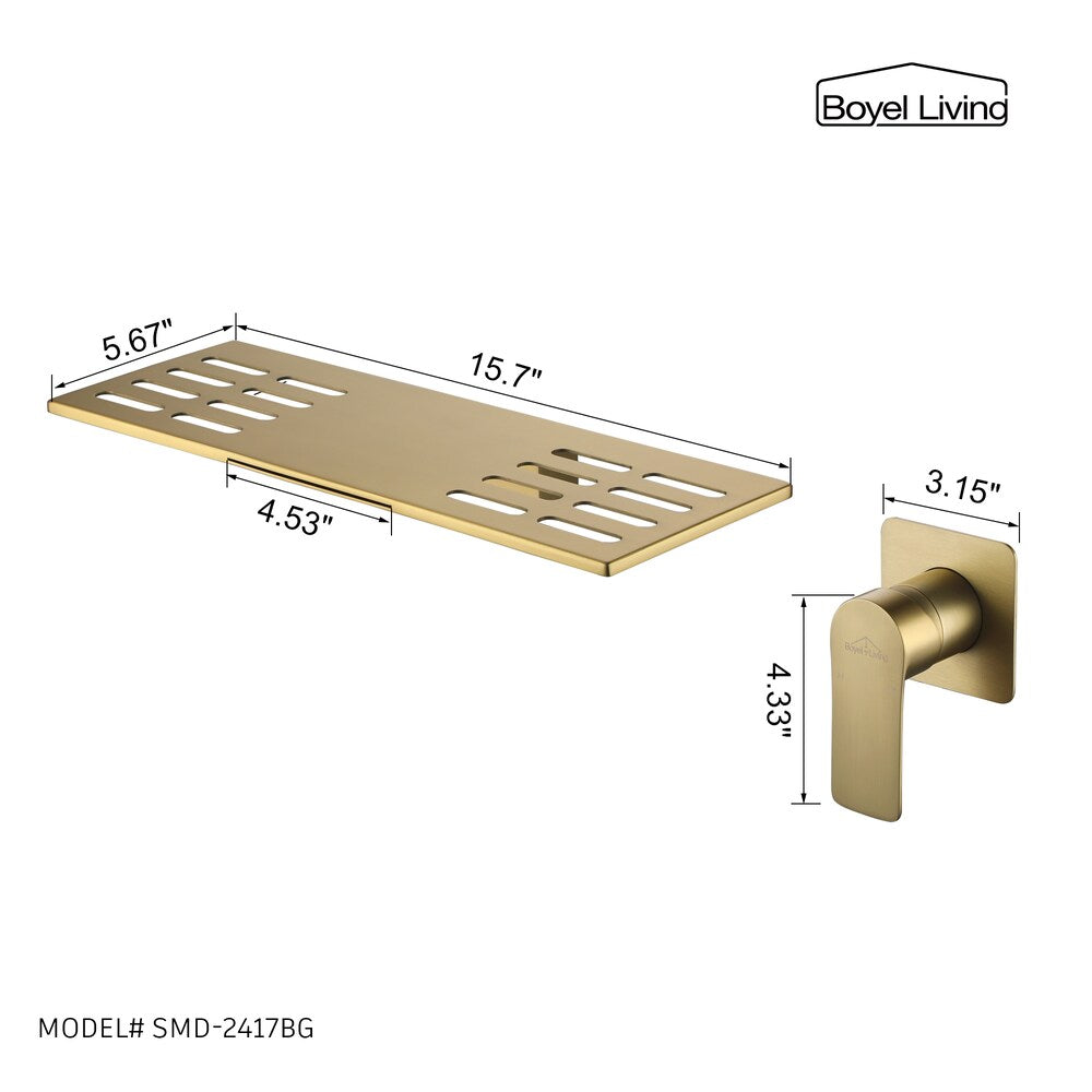 1-Handle Waterfall Solid Brass Bathroom Sink Tub Faucet in Brushed Gold