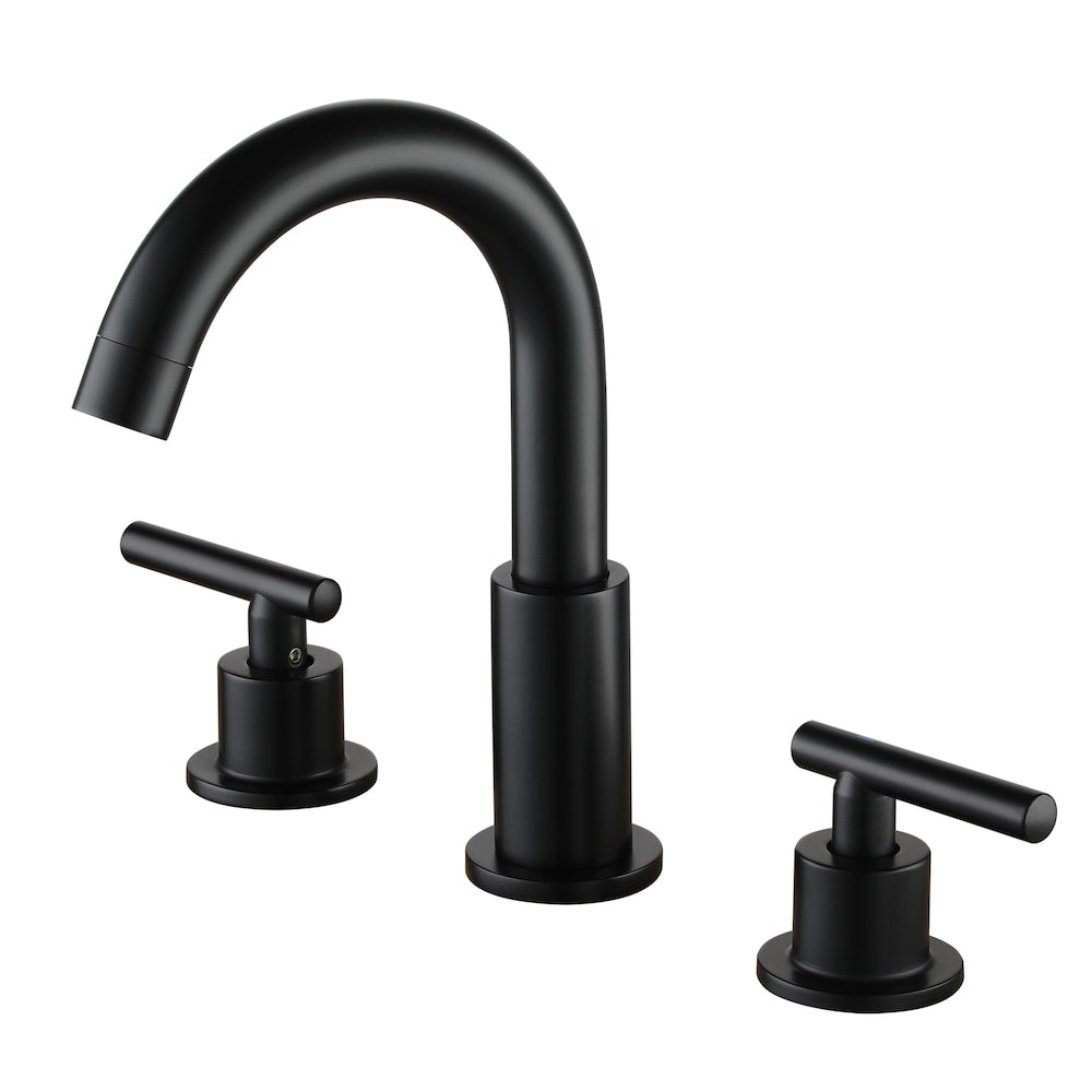 Robinet de lavabo de salle de bain à 2 poignées et 8 po avec valve en noir mat